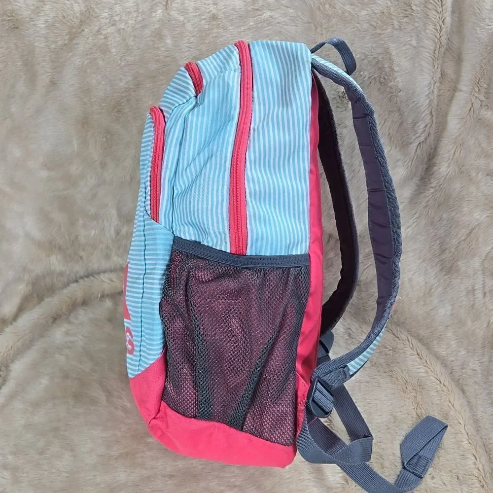 ADIDAS BTS CREATOR TURQUOISE AND WHITE STRIPED WITH PINK TRIM YOUTH BACKPACK